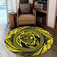 Hawaiian Kanaka Honu Hibiscus Tornando Polynesian Yellow Round Carpet - AH - Polynesian Pride