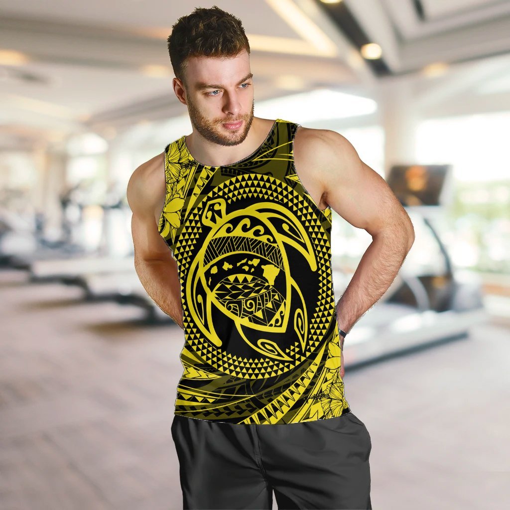 Hawaiian Kanaka Honu Hibiscus Tornando Polynesian Yellow Tank Top - AH - Polynesian Pride