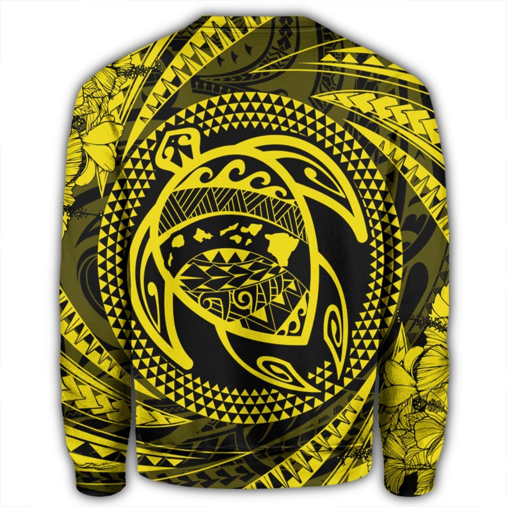 Hawaiian Kanaka Honu Hibiscus Tornando Polynesian Yellow Sweatshirt - AH - Polynesian Pride