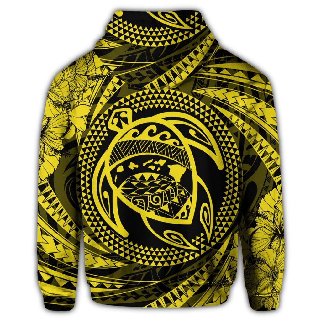 Hawaiian Kanaka Honu Hibiscus Tornando Polynesian Yellow Zip Hoodie - Polynesian Pride