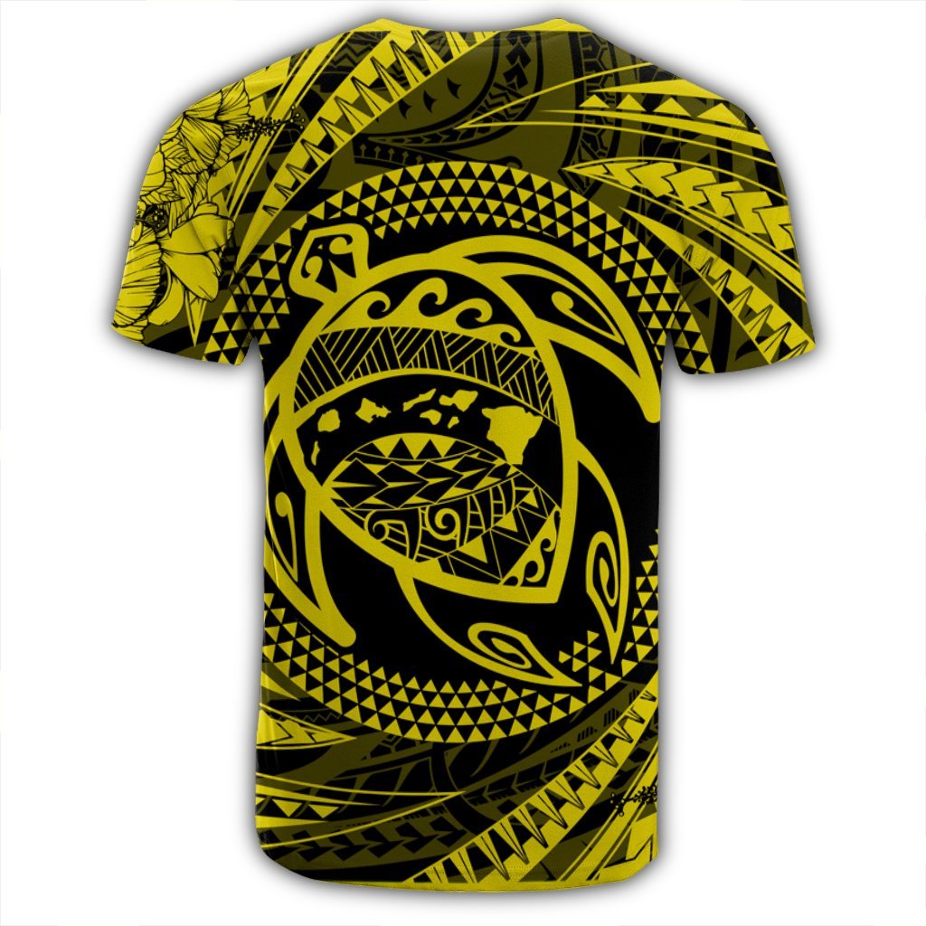 Hawaiian Kanaka Honu Hibiscus Tornando Polynesian Yellow T Shirt - Polynesian Pride