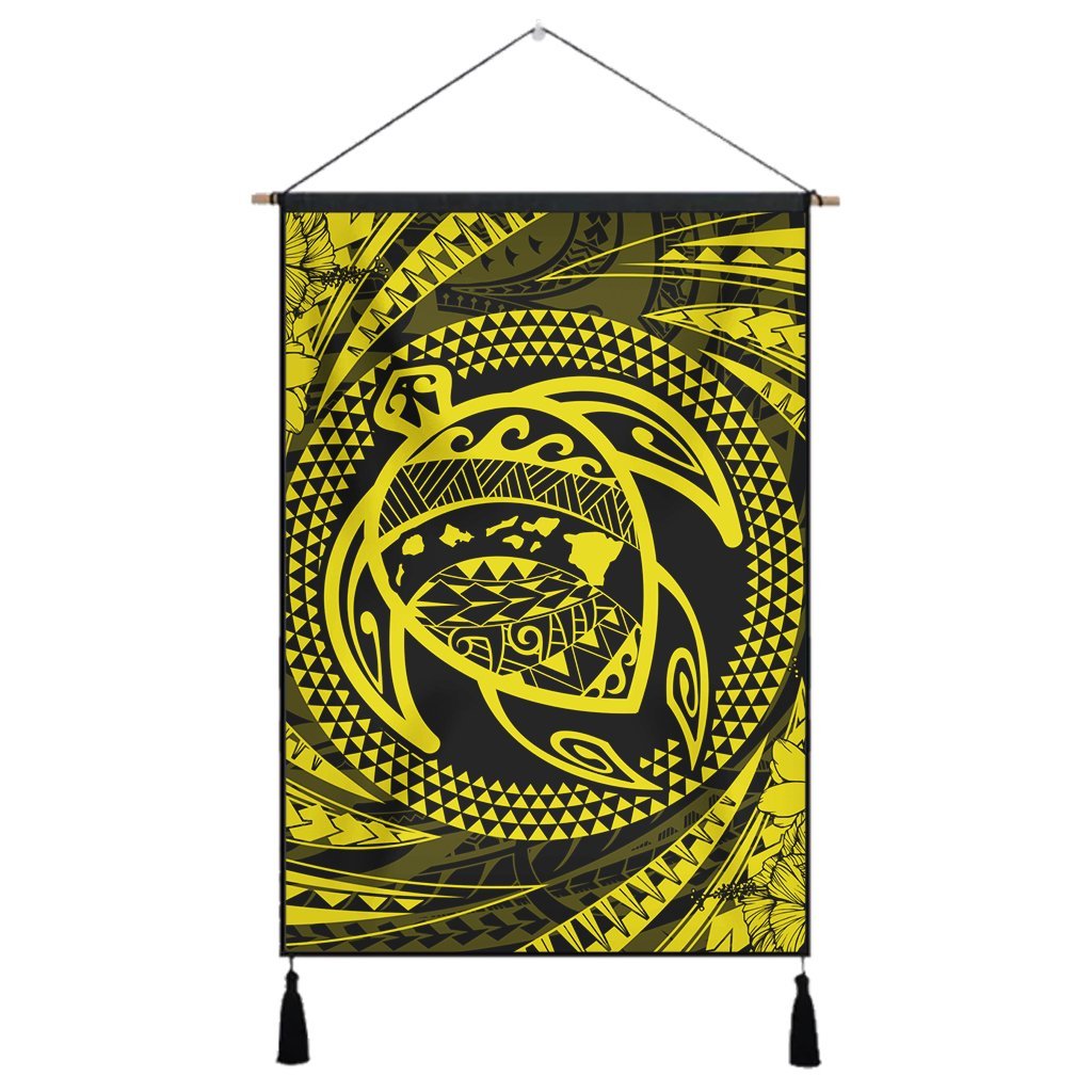 Hawaiian Kanaka Honu Hibiscus Tornando Polynesian Yellow Hanging Poster - AH Hanging Poster Cotton And Linen - Polynesian Pride