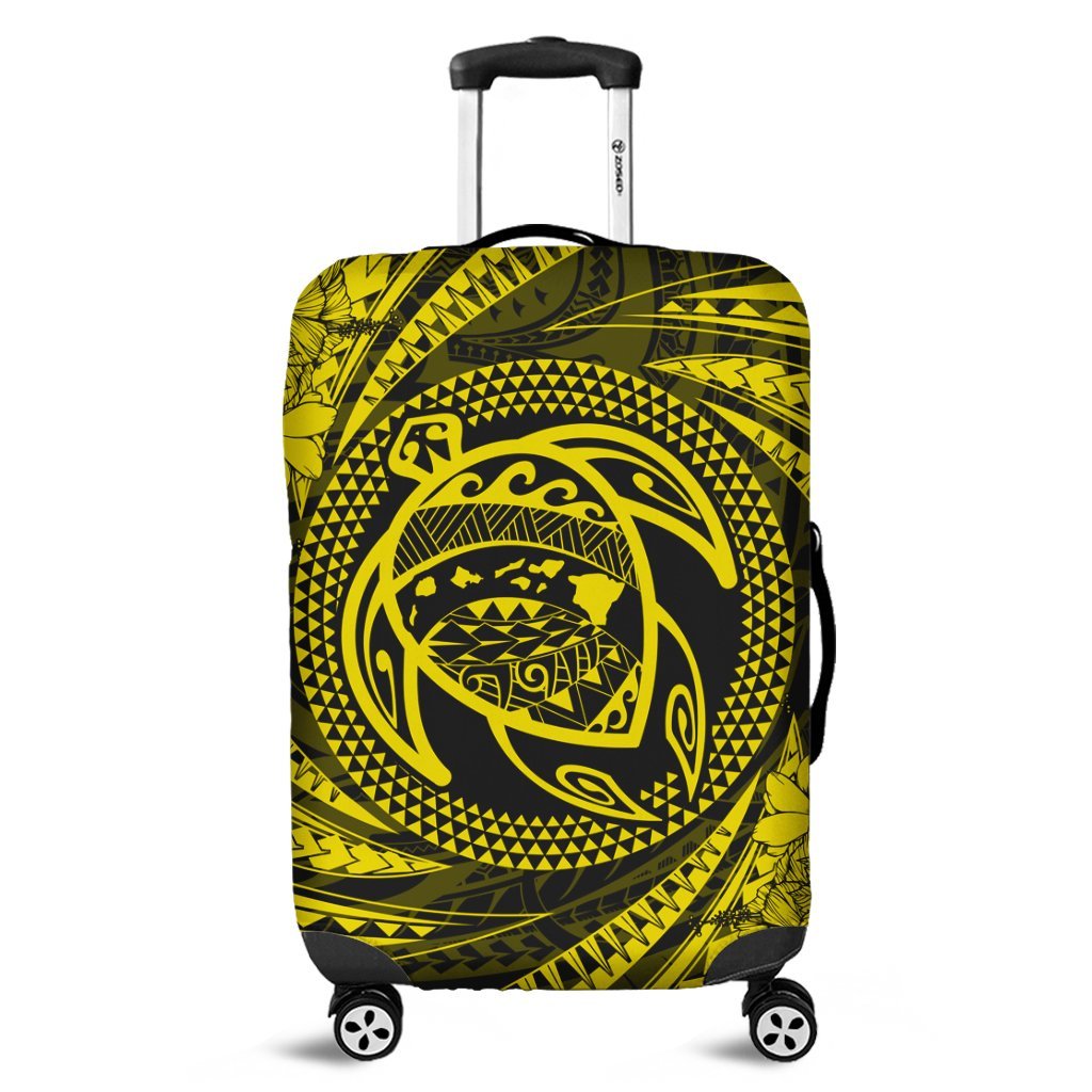 Hawaiian Kanaka Honu Hibiscus Tornando Polynesian Yellow Luggage Covers - AH Black - Polynesian Pride