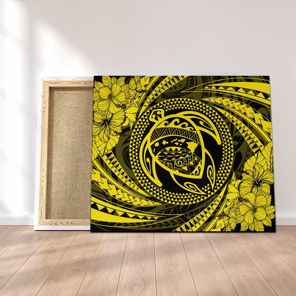 Hawaiian Kanaka Honu Hibiscus Tornando Polynesian Yellow Canvas - AH Canvas Poly-cotton - Polynesian Pride
