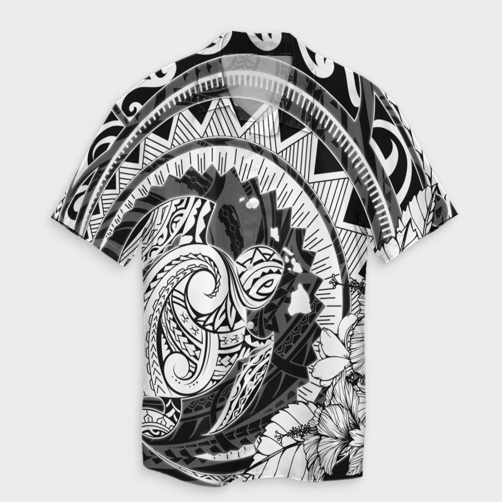 Hawaiian Kanaka Honu Map Hibiscus Globular Polynesian Hawaiian Shirt - AH Unisex Black - Polynesian Pride