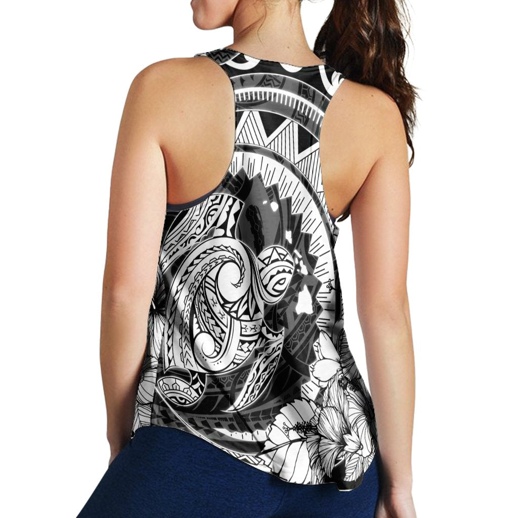 Hawaiian Kanaka Honu Map Hibiscus Globular Polynesian Racerback Tank - AH - Polynesian Pride