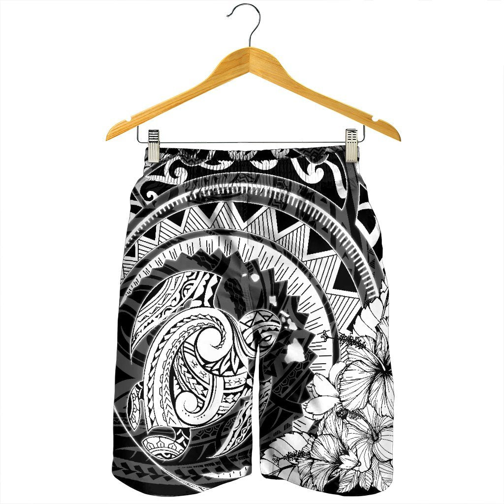 Hawaiian Kanaka Honu Map Hibiscus Globular Polynesian Men's Shorts - AH - Polynesian Pride