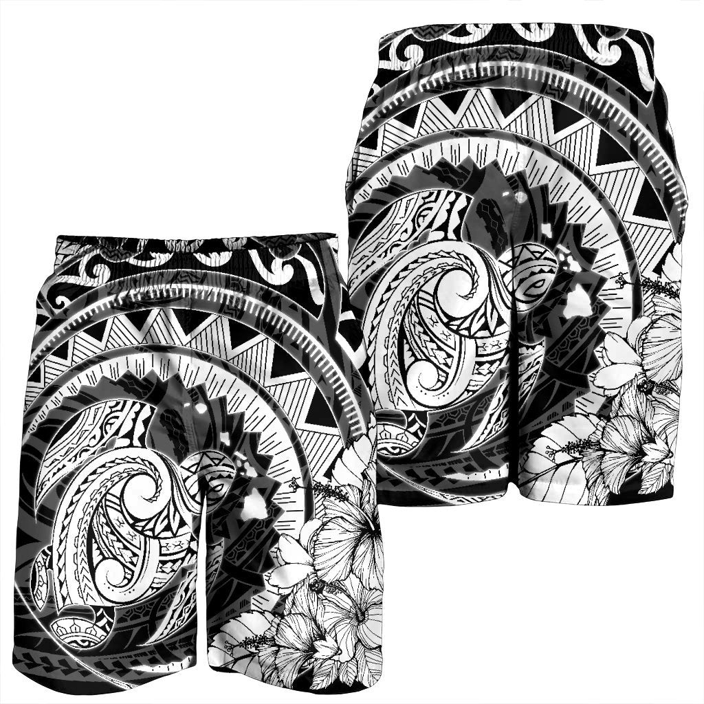 Hawaiian Kanaka Honu Map Hibiscus Globular Polynesian Men's Shorts - AH - Polynesian Pride