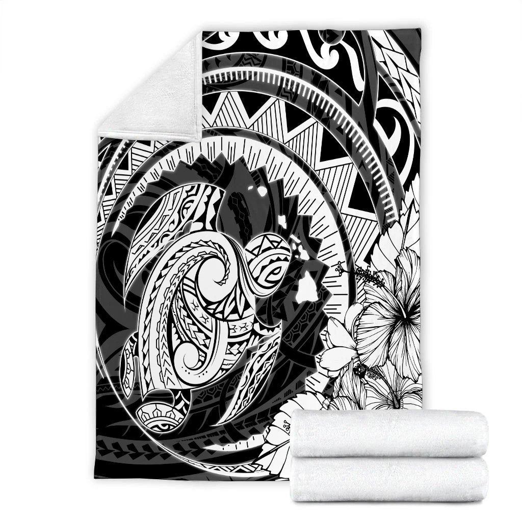 Hawaiian Kanaka Honu Map Hibiscus Globular Polynesian Premium Blankets - AH - Polynesian Pride
