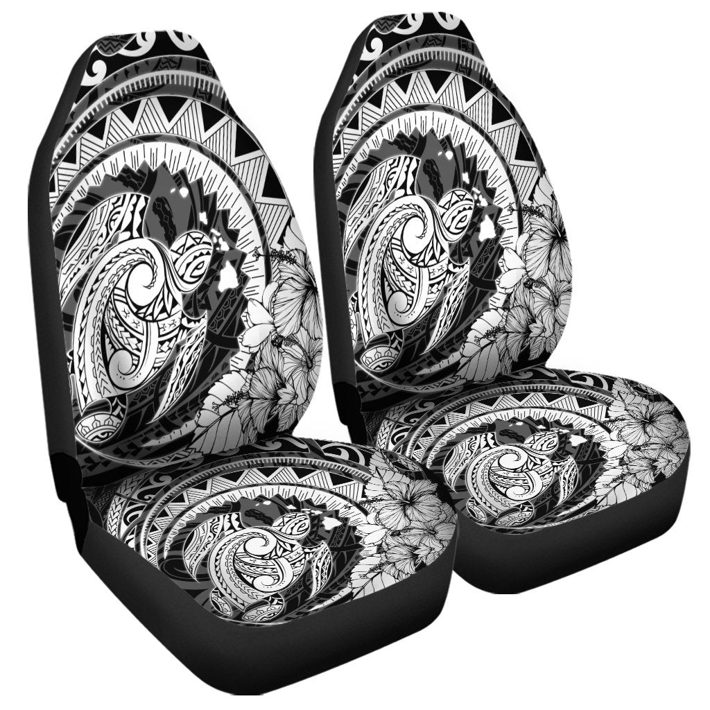 Hawaiian Kanaka Honu Map Hibiscus Globular Polynesian Car Seat Covers - AH Universal Fit Black - Polynesian Pride