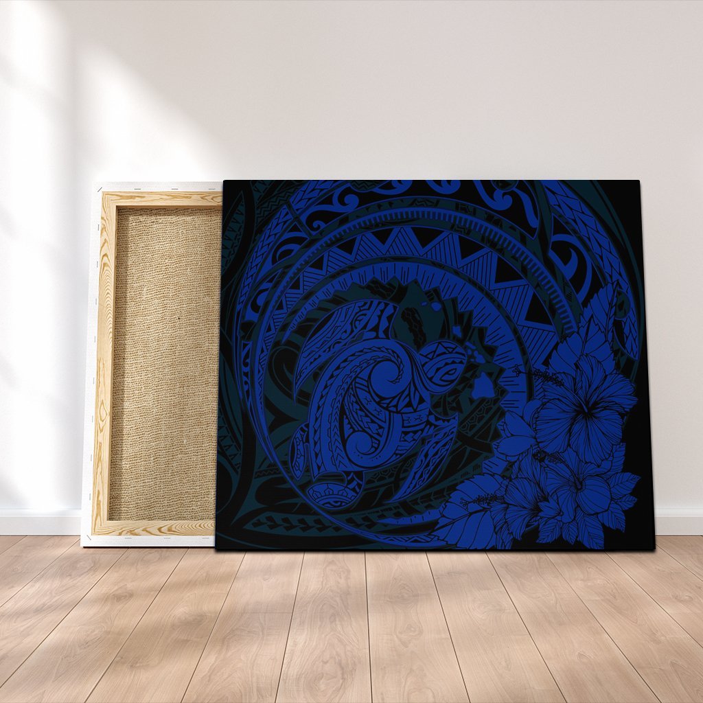 Hawaiian Kanaka Honu Map Hibiscus Globular Polynesian Blue Canvas - AH Canvas Poly-cotton - Polynesian Pride