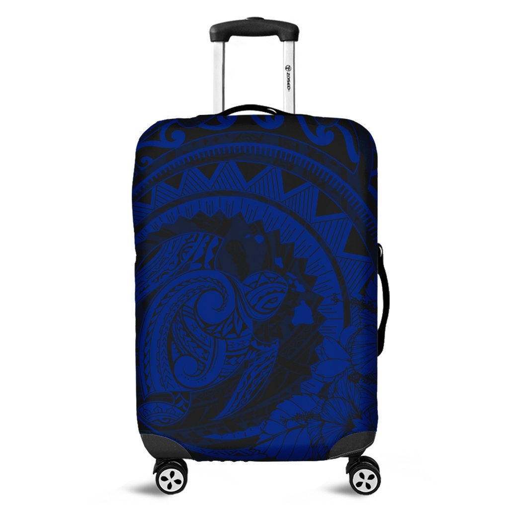 Hawaiian Kanaka Honu Map Hibiscus Globular Polynesian Blue Luggage Covers - AH Black - Polynesian Pride