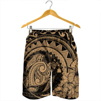 Hawaiian Kanaka Honu Map Hibiscus Globular Polynesian Gold Men's Shorts - AH - Polynesian Pride