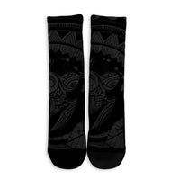 Hawaiian Kanaka Honu Map Hibiscus Globular Polynesian Gray Crew Socks - AH - Polynesian Pride