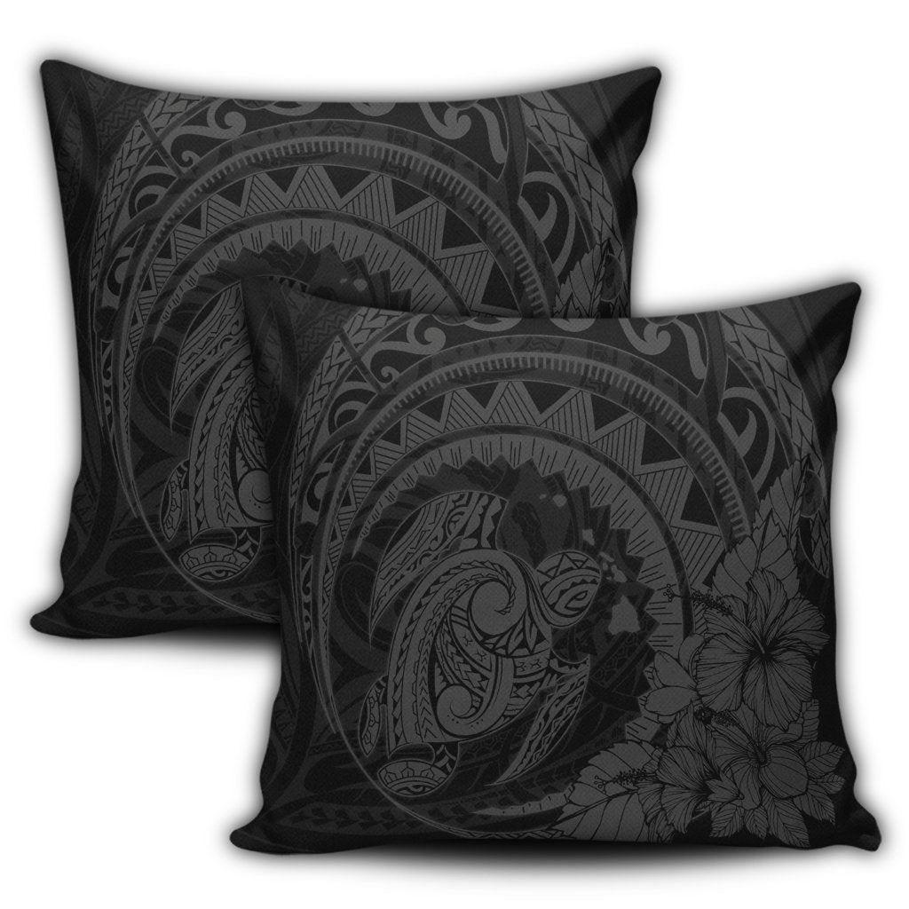 Hawaiian Kanaka Honu Map Hibiscus Globular Polynesian Gray Pillow Covers - AH - Polynesian Pride