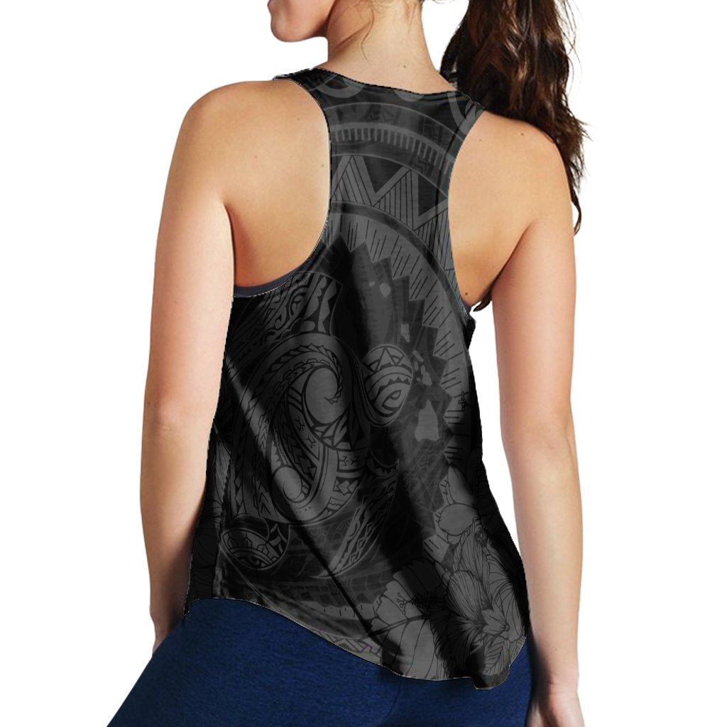 Hawaiian Kanaka Honu Map Hibiscus Globular Polynesian Gray Racerback Tank - AH - Polynesian Pride