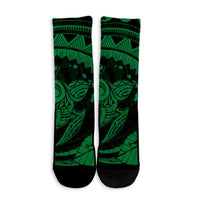 Hawaiian Kanaka Honu Map Hibiscus Globular Polynesian Green Crew Socks - AH - Polynesian Pride