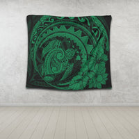 Hawaiian Kanaka Honu Map Hibiscus Globular Polynesian Green Tapestry - AH - Polynesian Pride