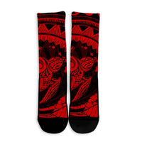Hawaiian Kanaka Honu Map Hibiscus Globular Polynesian Red Crew Socks - AH - Polynesian Pride