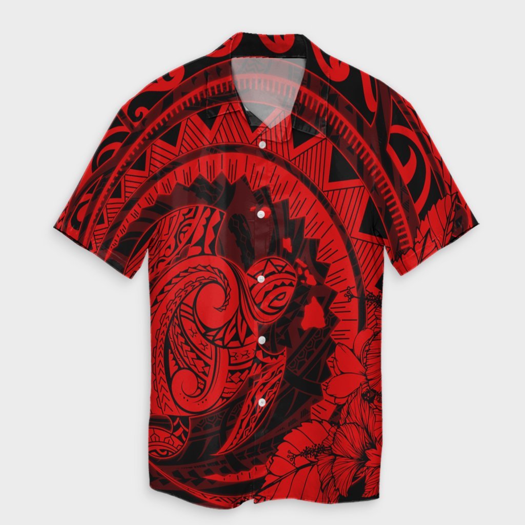 Hawaiian Kanaka Honu Map Hibiscus Globular Polynesian Red Hawaiian Shirt - AH Unisex Black - Polynesian Pride