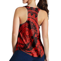 Hawaiian Kanaka Honu Map Hibiscus Globular Polynesian Red Racerback Tank - AH - Polynesian Pride