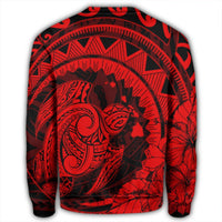Hawaiian Kanaka Honu Map Hibiscus Globular Polynesian Red Sweatshirt - AH - Polynesian Pride