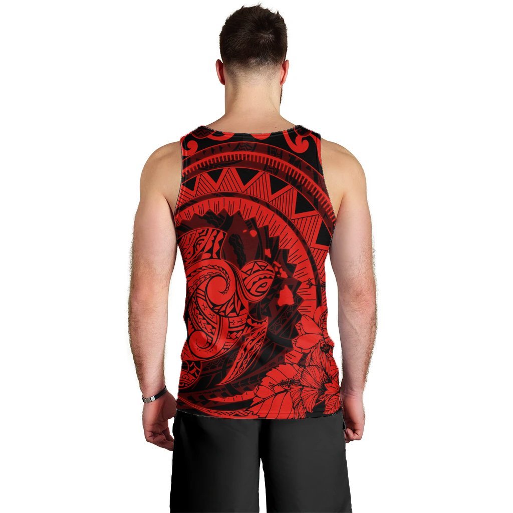 Hawaiian Kanaka Honu Map Hibiscus Globular Polynesian Red Tank Top - AH - Polynesian Pride