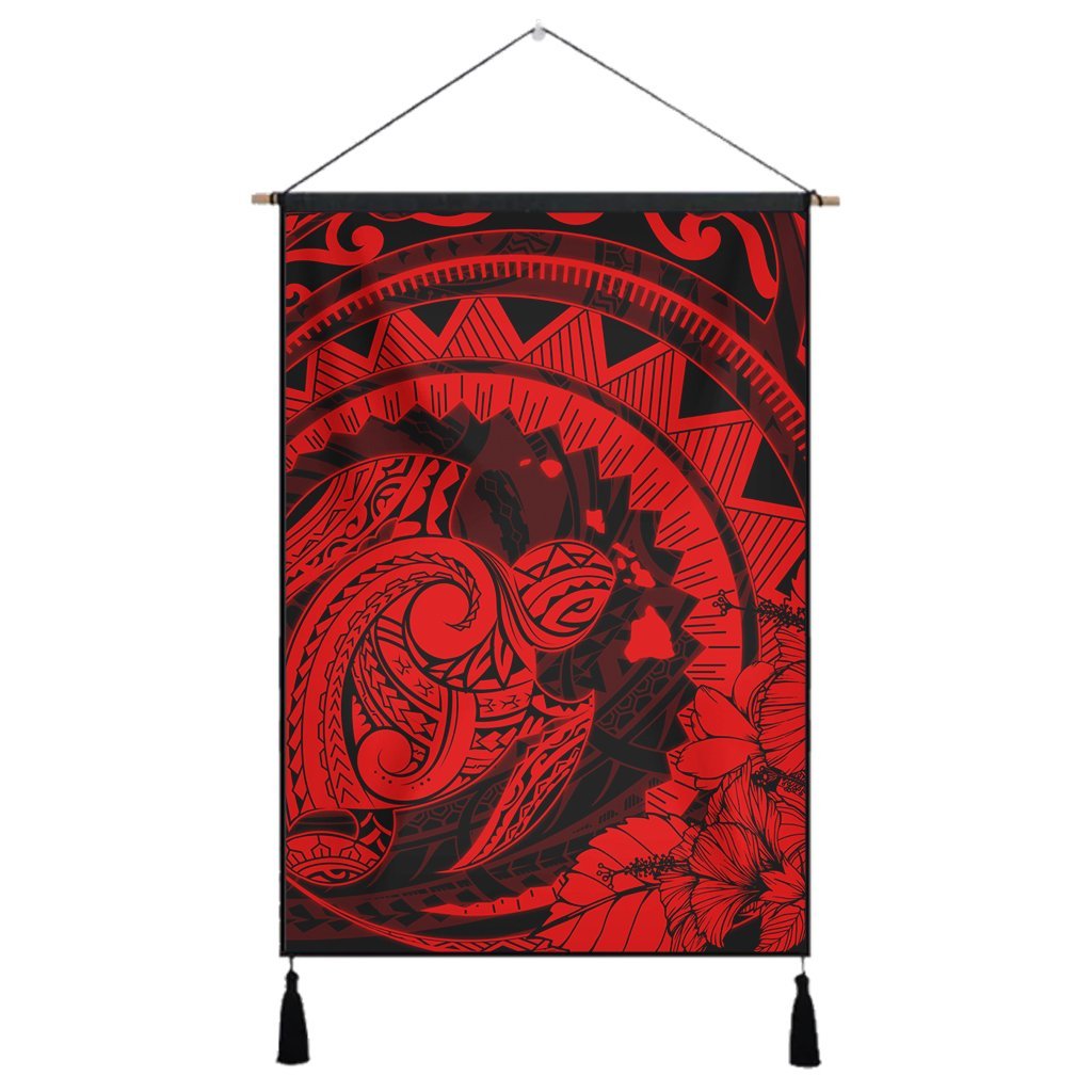 Hawaiian Kanaka Honu Map Hibiscus Globular Polynesian Red Hanging Poster - AH Hanging Poster Cotton And Linen - Polynesian Pride