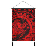 Hawaiian Kanaka Honu Map Hibiscus Globular Polynesian Red Hanging Poster - AH Hanging Poster Cotton And Linen - Polynesian Pride