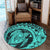 Hawaiian Kanaka Honu Map Hibiscus Globular Polynesian Turquoise Round Carpet - AH - Polynesian Pride