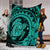 Hawaiian Kanaka Honu Map Hibiscus Globular Polynesian Turquoise Premium Blankets - AH - Polynesian Pride