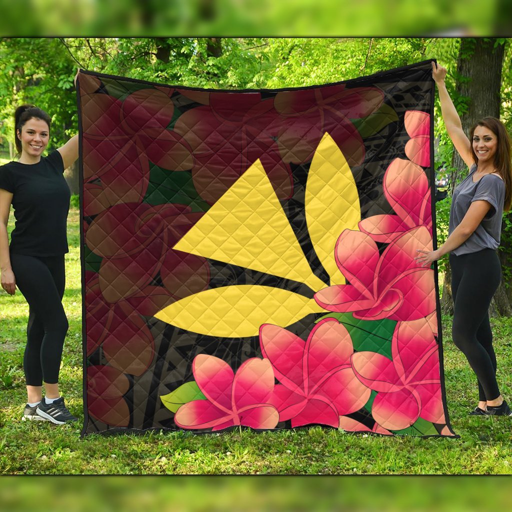 Hawaiian Kanaka Plumeria Polynesian Premium Quilts - AH Black - Polynesian Pride