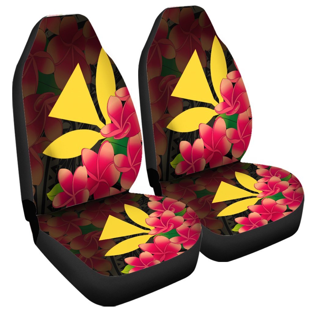 Hawaiian Kanaka Plumeria Polynesian Car Seat Covers - AH Universal Fit Black - Polynesian Pride