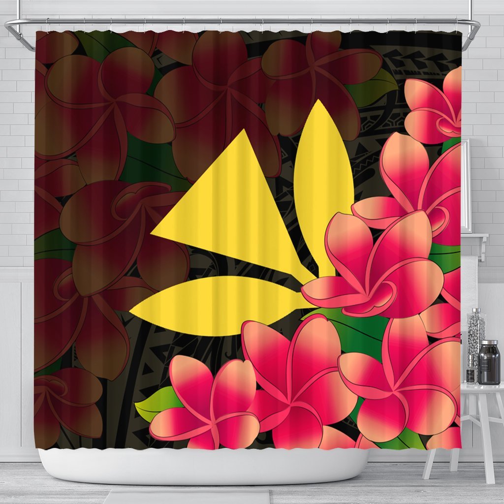 Hawaiian Kanaka Plumeria Polynesian Shower Curtain - AH 177 x 172 (cm) Black - Polynesian Pride