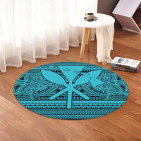 Hawaiian Kanaka Polynesian Tribal Round Carpet Reggae Color Blue AH - Polynesian Pride