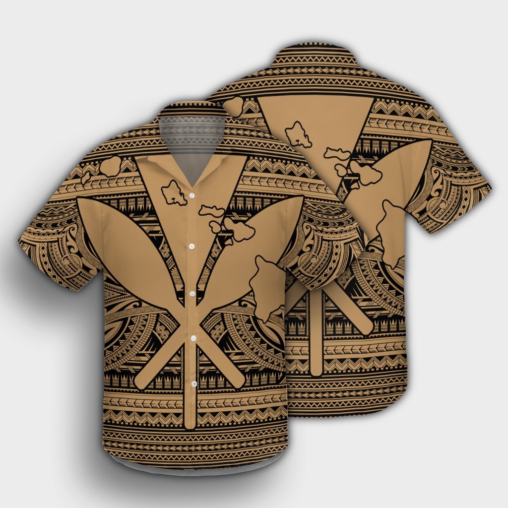 Hawaiian Kanaka Polynesian Tribal Hawaiian Shirt Reggae Color Gold AH Black - Polynesian Pride