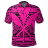 Hawaiian Kanaka Polynesian Tribal Polo Shirt Reggae Color Pink - Polynesian Pride