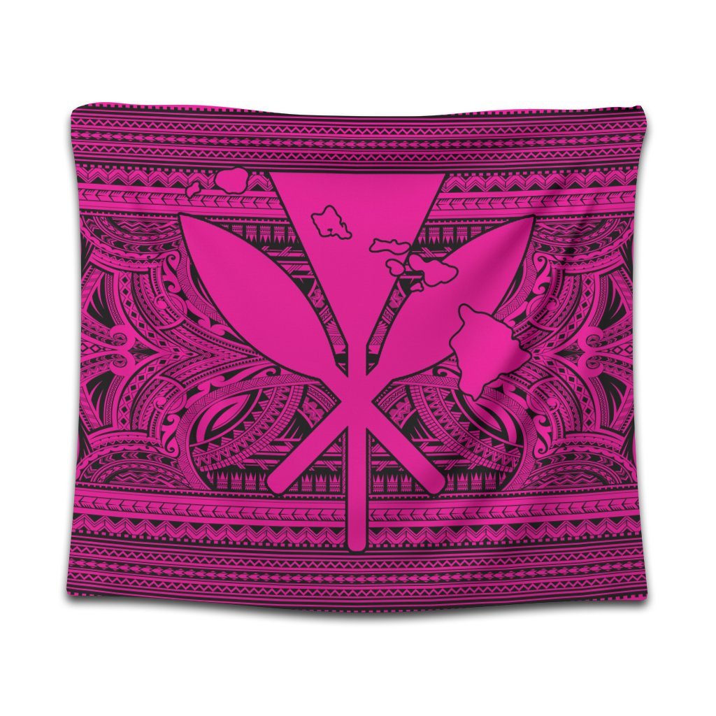 Hawaiian Kanaka Polynesian Tribal Tapestry Reggae Color Pink AH Wall Tapestry Black - Polynesian Pride