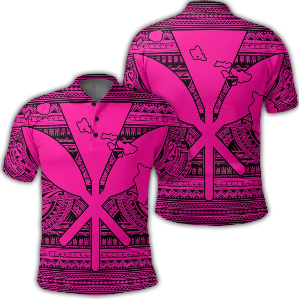 Hawaiian Kanaka Polynesian Tribal Polo Shirt Reggae Color Pink Unisex Black - Polynesian Pride