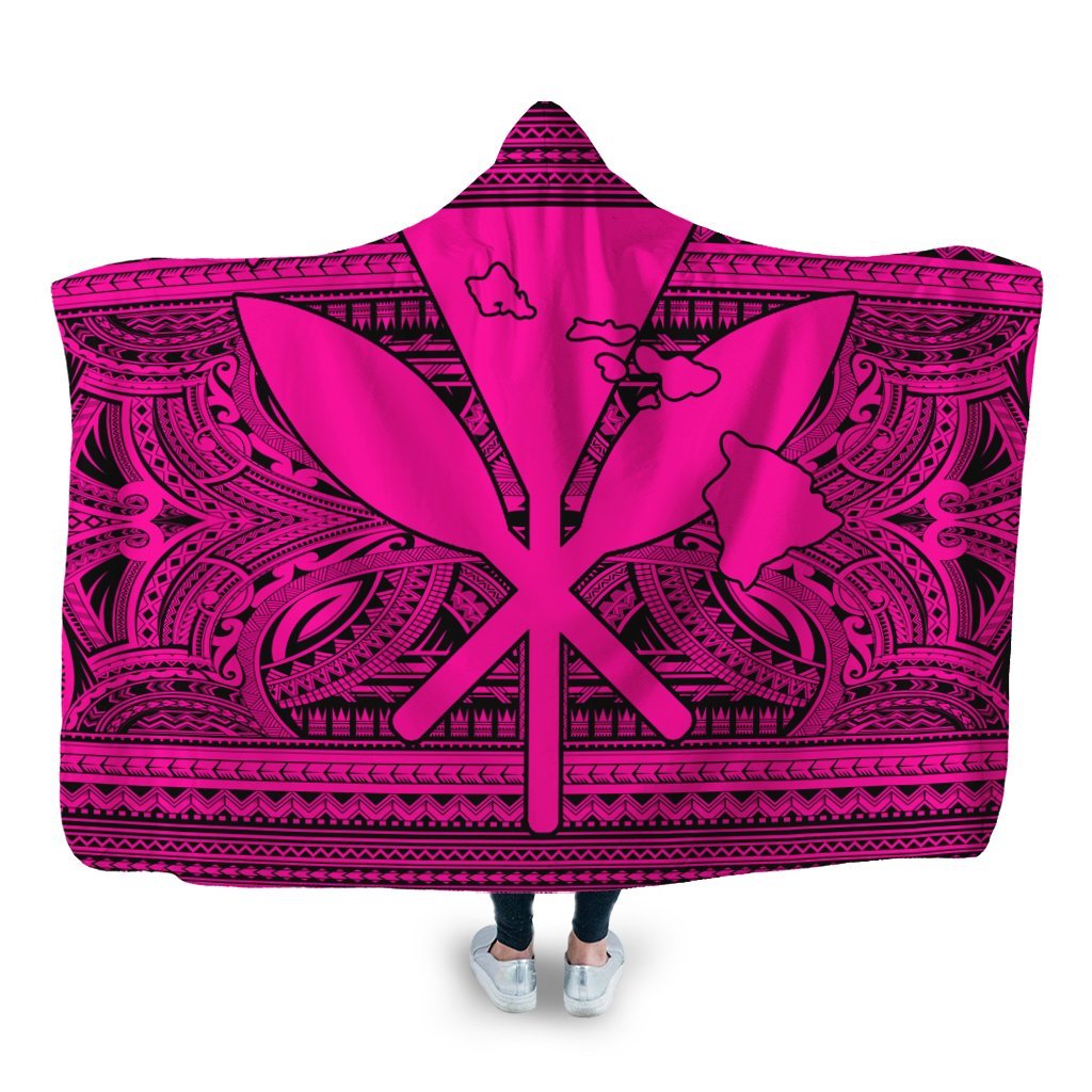 Hawaiian Kanaka Polynesian Tribal Hooded Blanket Reggae Color Pink AH Hooded Blanket White - Polynesian Pride