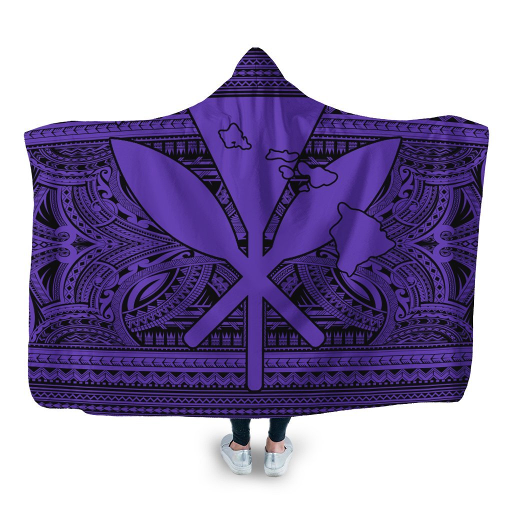 Hawaiian Kanaka Polynesian Tribal Hooded Blanket Reggae Color Purple AH Hooded Blanket White - Polynesian Pride