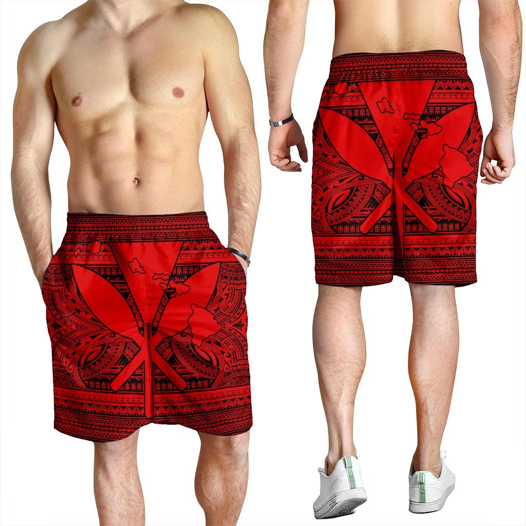 Hawaiian Kanaka Polynesian Tribal Men's Shorts Reggae Color Red AH - Polynesian Pride