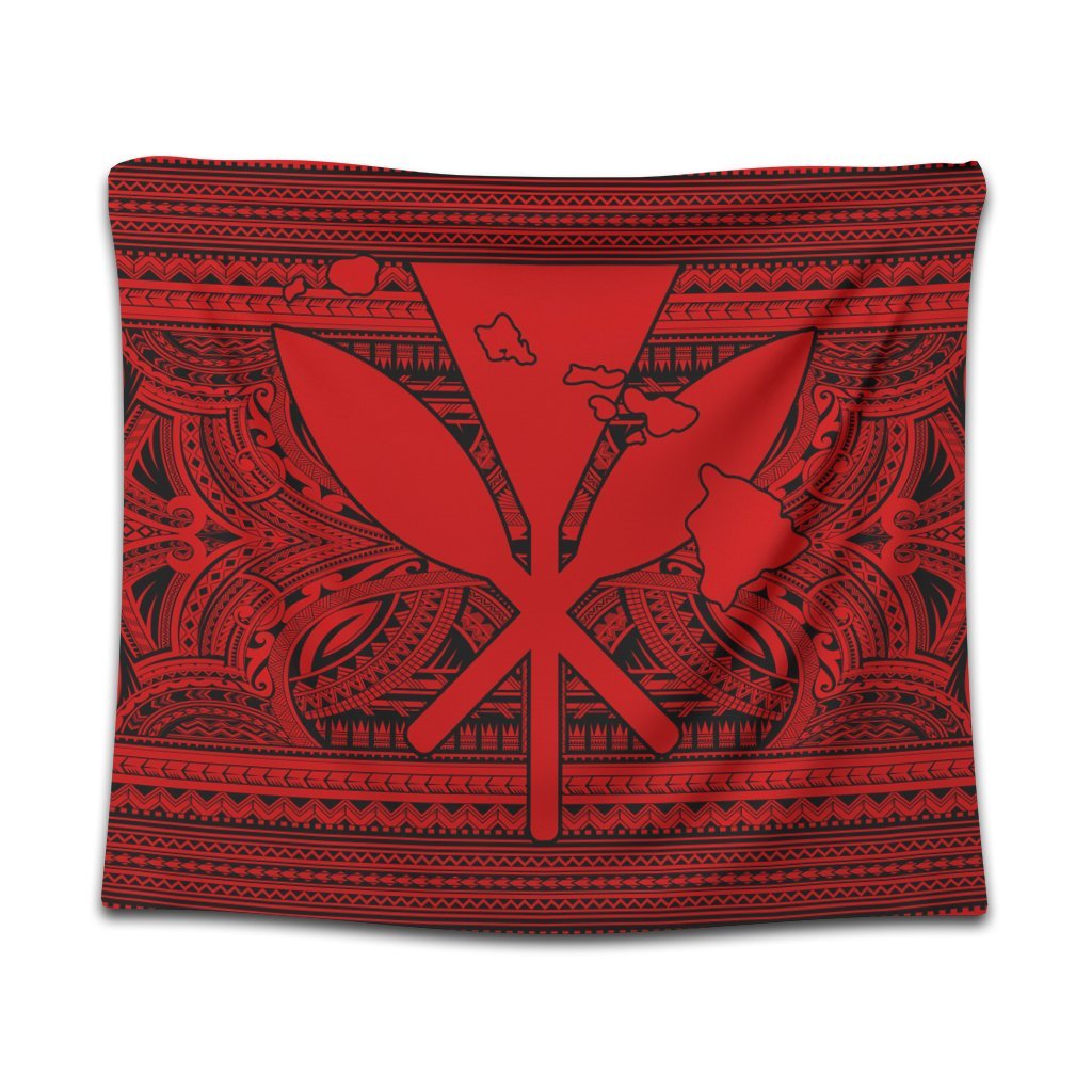 Hawaiian Kanaka Polynesian Tribal Tapestry Reggae Color Red AH Wall Tapestry Black - Polynesian Pride