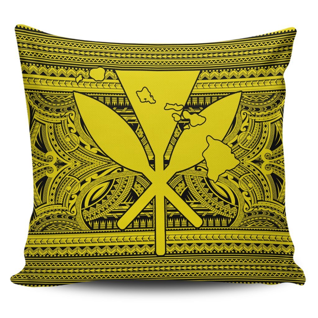 Hawaiian Kanaka Polynesian Tribal Pillow Covers Reggae Color Yellow AH Pillow Covers Black - Polynesian Pride