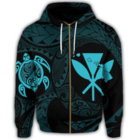Hawaiian Kanaka Turtle Polynesian Zip Hoodie Blue - Polynesian Pride