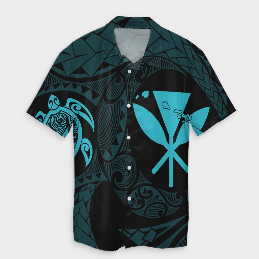 Hawaiian Kanaka Turtle Polynesian Hawaiian Shirt Blue AH Unisex Black - Polynesian Pride