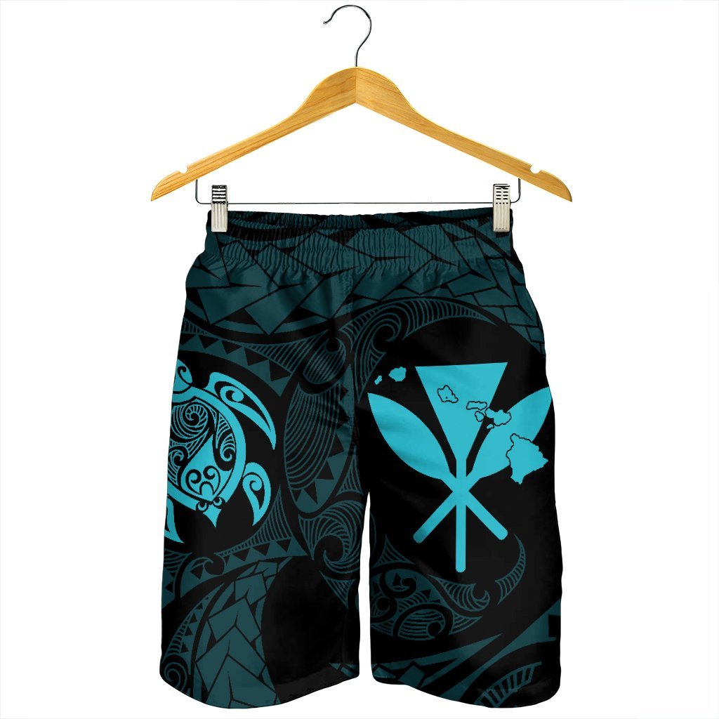 Hawaiian Kanaka Turtle Polynesian Men's Shorts Blue AH - Polynesian Pride