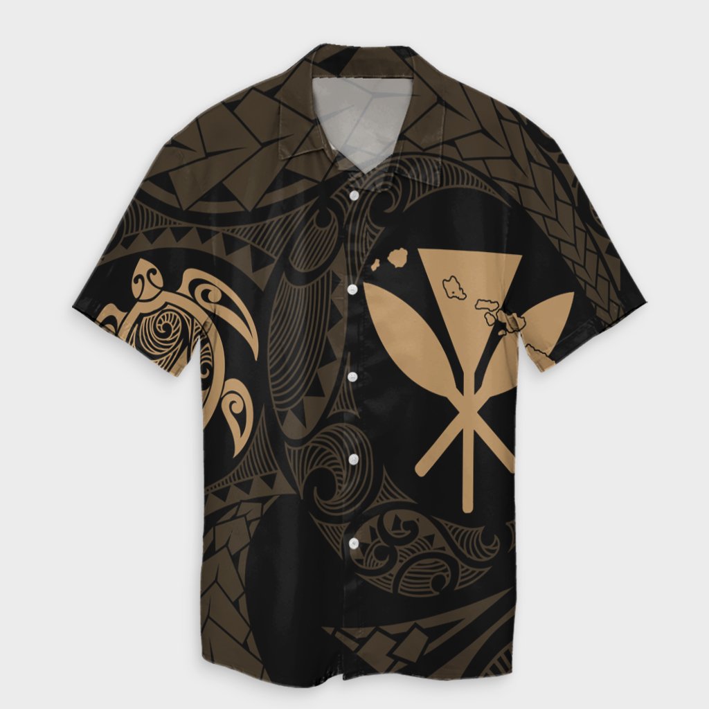 Hawaiian Kanaka Turtle Polynesian Hawaiian Shirt Gold AH Unisex Black - Polynesian Pride