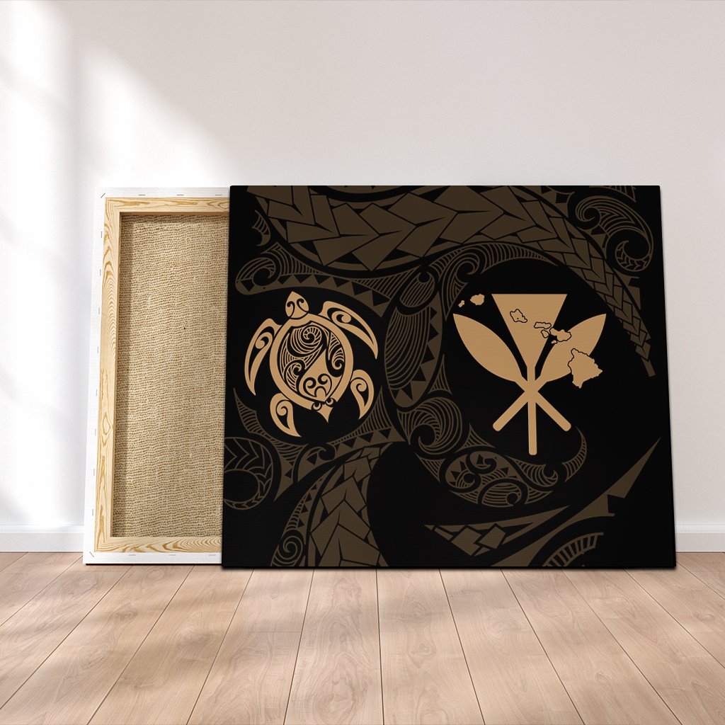 Hawaiian Kanaka Turtle Polynesian Canvas Gold AH Canvas Poly-cotton - Polynesian Pride