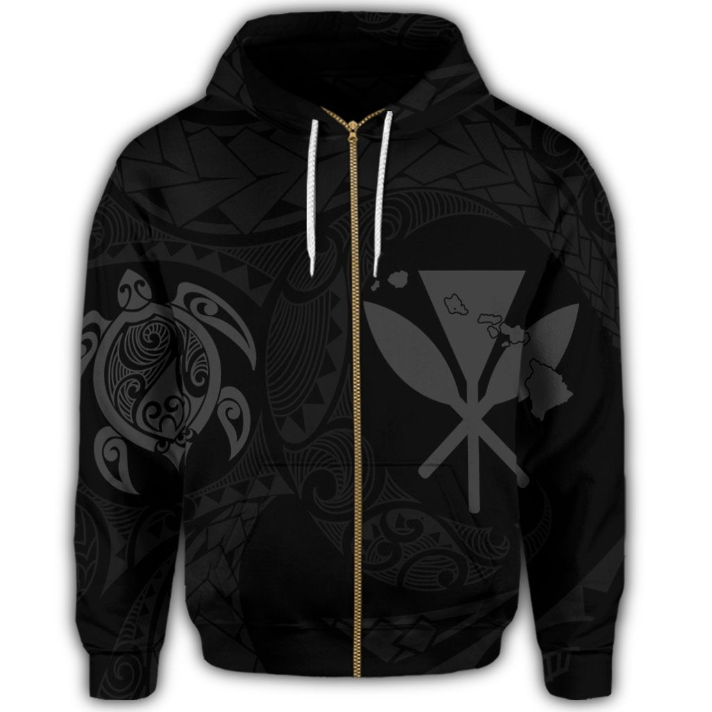 Hawaiian Kanaka Turtle Polynesian Zip Hoodie Gray - Polynesian Pride